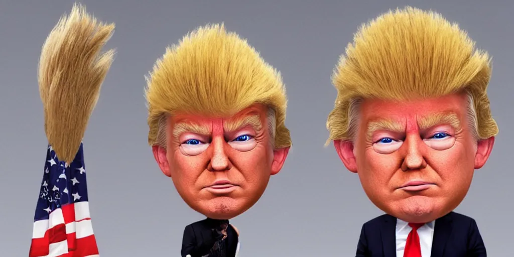 Image similar to Trump as Norwegian troll doll, hyperrealistic, character design