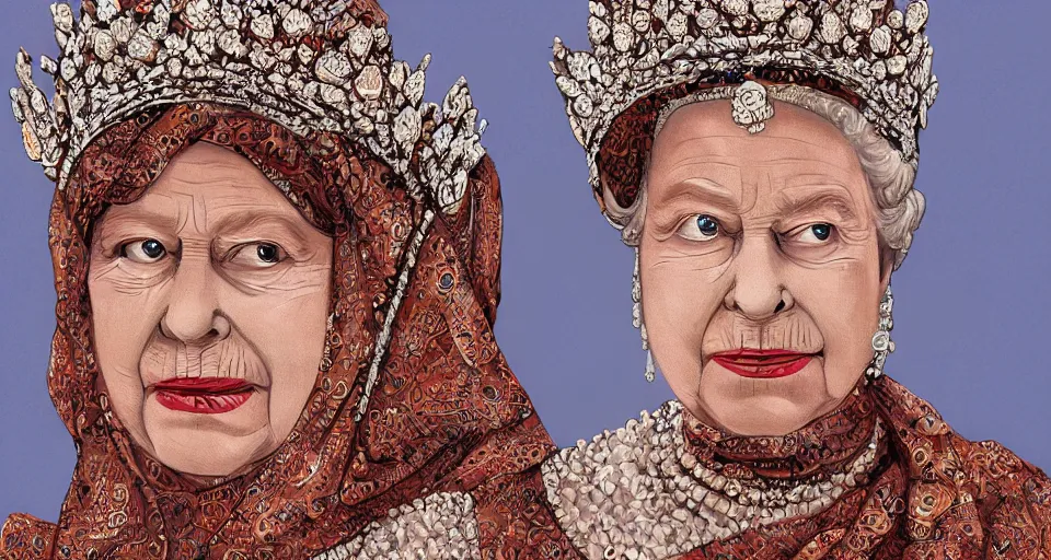 Image similar to the queen wearing a bakini, 4k, photorealistic, hyper detailed