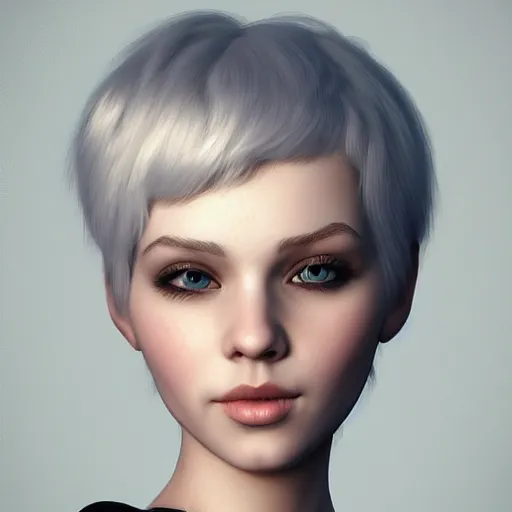 Prompt: short white haired girl, portrait, artstation, highly detailed, cute, by Ross tram