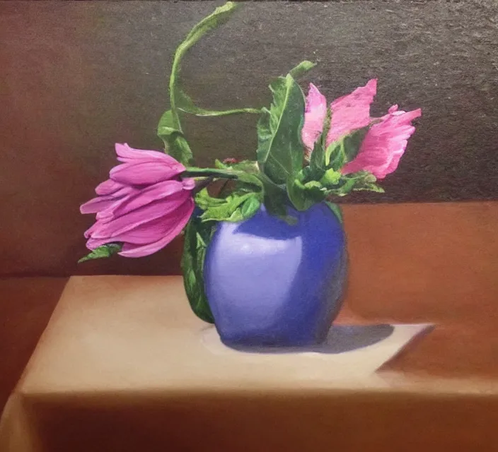 Prompt: a beautiful still life painting by a third-year art student; extraordinary masterpiece!!!!!