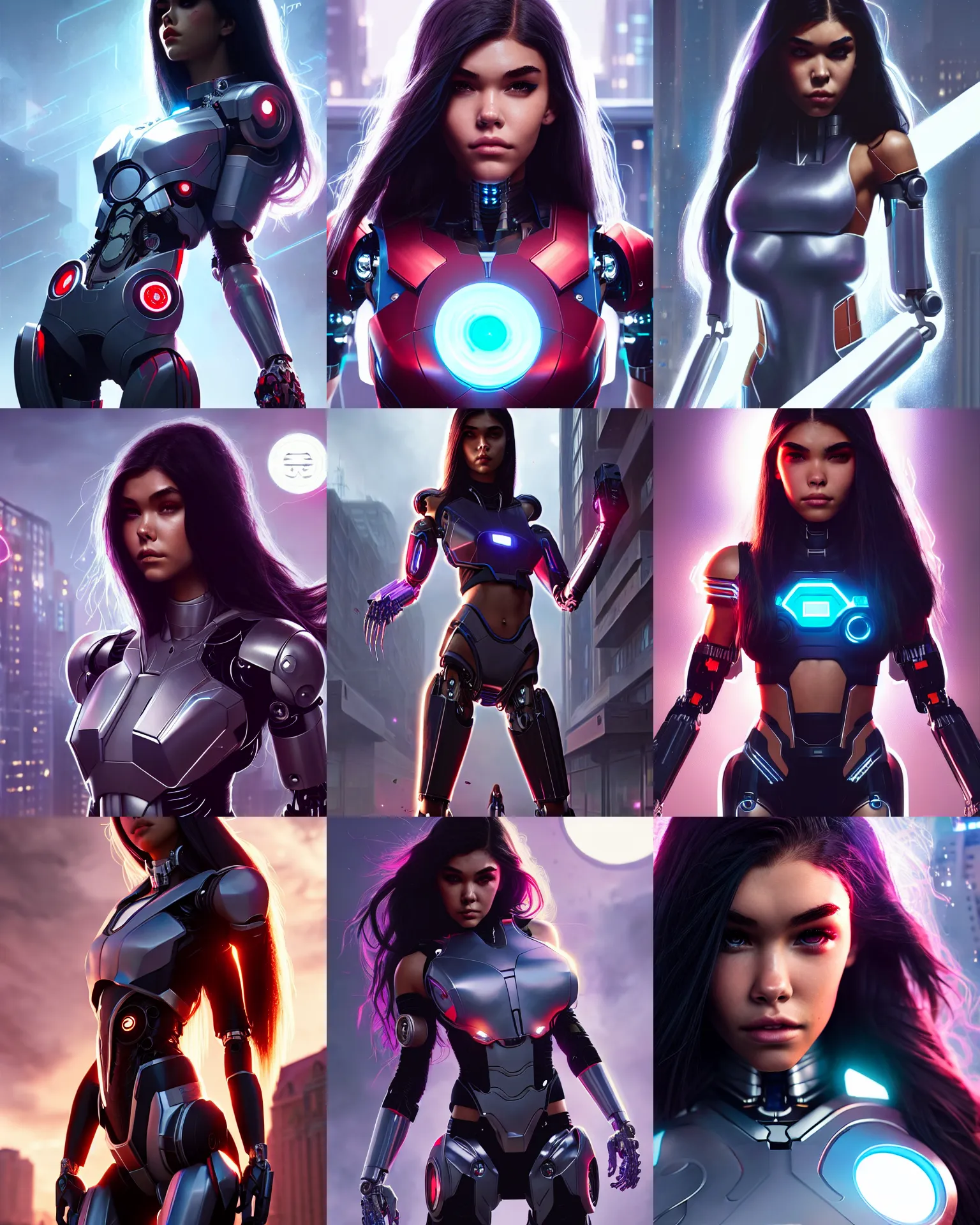 Prompt: a photo of madison beer : : college woman : : as cyborg woman by marvel trading card : : by greg rutkowski, wlop, rossdraws, unreal engine, sweaty 4 k, hdr, : :