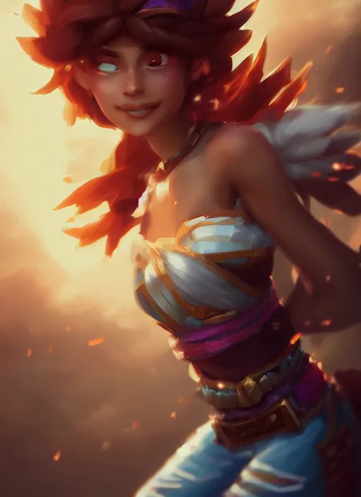 Image similar to playful taliyah, from league of legends, hyper detailed, digital art, trending in artstation, cinematic lighting, studio quality, smooth render, unreal engine 5 rendered, octane rendered, art style by klimt and nixeu and ian sprigger and wlop and krenz cushart