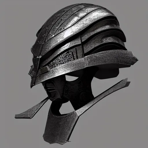 Image similar to a 3d render of a samurai warrior helmet sculpture, ultradetailed, 4k UHD