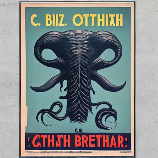 Prompt: A vintage poster of C'thulhu as Big Brother