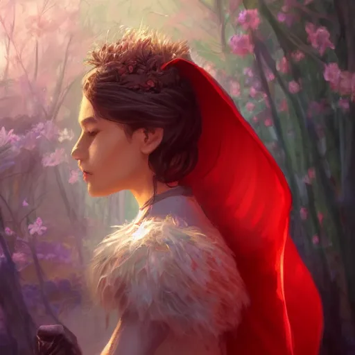 Image similar to dnd magical cape made out of blossoms, blossoming cape item featurette. digital painting, realistic shaded, realistic shaded lighting, fan art, pixiv, by ilya kuvshinov, child hybrid, realistic face and body hybrid, by magali villeneuve, artstation, by jeremy lipkin and by michael garmash and by rob rey.