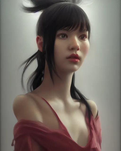 Prompt: a highly realistic, true to life portrait of a young woman, sharp focus, by ilya kuvshinov, leng jun, ruan jia, tom bagshaw, trending on artstation, cinematic lighting, hyper realism, octane render, 8 k, hyper detailed.