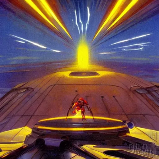 Image similar to sci - fi dreamy landscape. science fiction poster. cinematic sci - fi scene. symmetry. science fiction theme with lightning. epic. art by john singer sargent - akira toriyama - joaquin sorolla