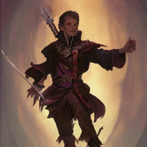 Prompt: beautiful portrait painting of a very short and small male halfing bard from pathfinder, evil smirk, narcissist, self centered, casting fireball, painted by larry elmore, wayne reynolds, greg rutkowski, magic the gathering, dungeons and dragons, dishonored 2
