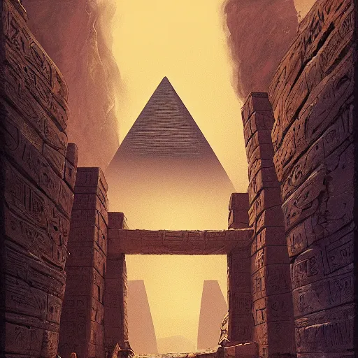 Prompt: the mummy, egypt, pyramid, treasure, greenery, brush strokes, heavy paint, portrait, rim light, fresh colors, gradients, highly detailed, digital illustration, concept art, smooth, sharp focus, pleasing aesthetics, josan gonzalez, simon stalenhag, ralph mcquarrie