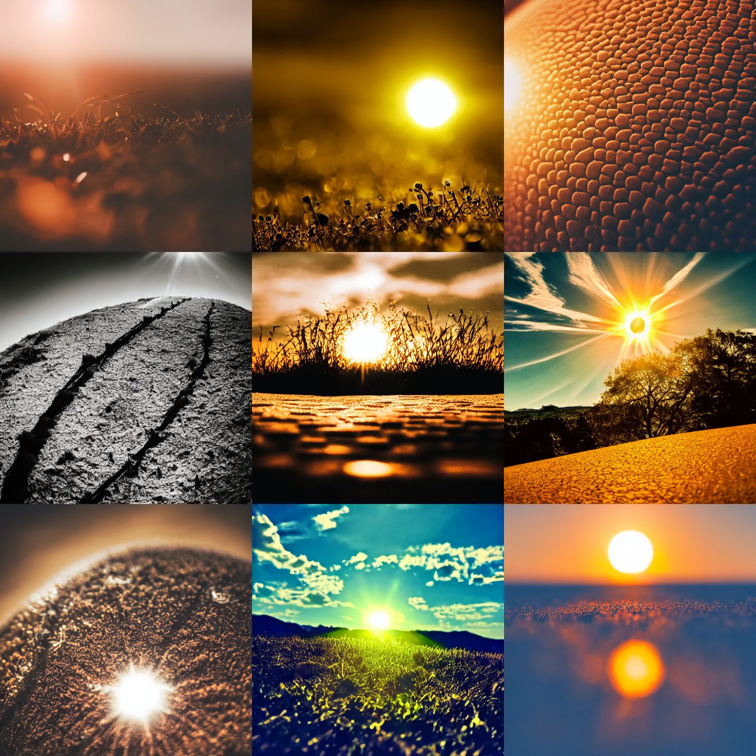 Prompt: macro shot of sun landscape