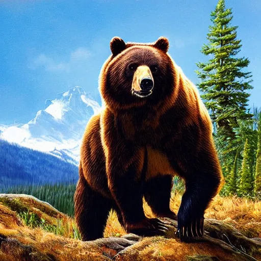 Image similar to bear hunting in pacific northwest, mountains, alpine, realistic