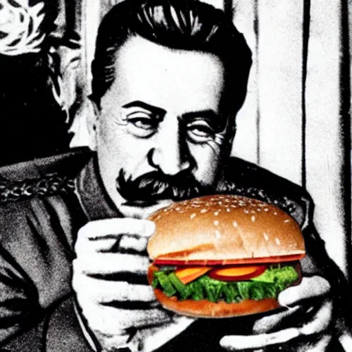 Prompt: stalin drink burger
