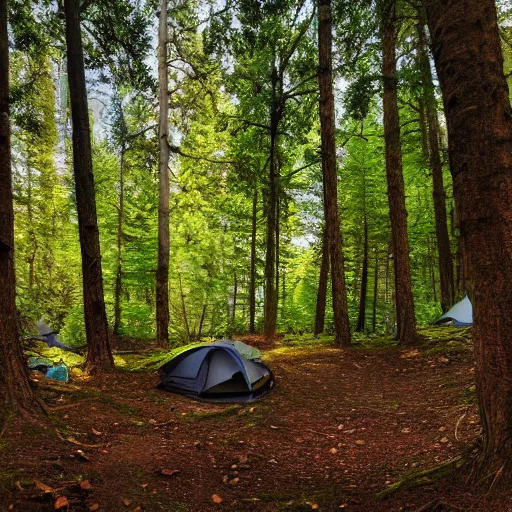 Image similar to a view from a tent looking out into a forest, 4k, high detail, high-resolution photograph, professional photography, ultra-detail