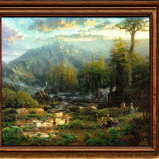 Prompt: realistic landscape beautiful painting from movie scene in first blood movie, when human mutate into a botfly larva. horror, created by thomas kinkade and gustave courbet.