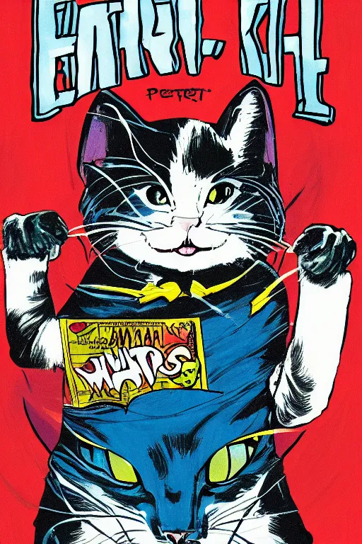 Prompt: Portrait of an evil kitty, comic book