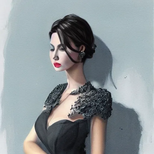 Image similar to a photo realistic art of a girl with an elegant outfit and heavy make up