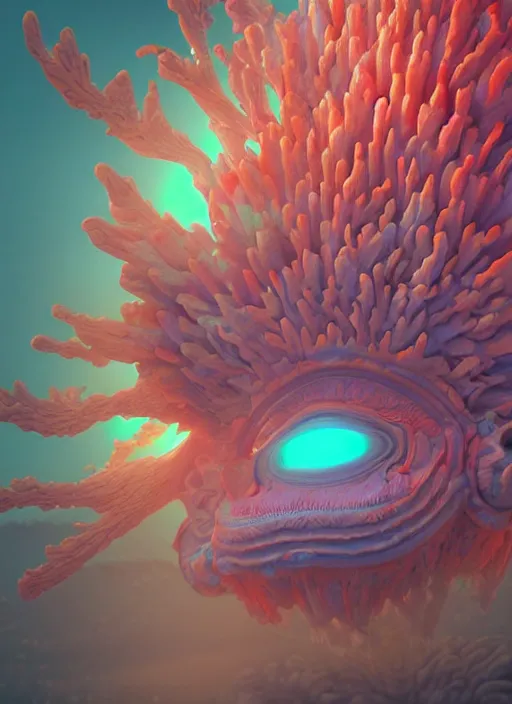 Image similar to Face of a Alien Deity, corals, plume made of fractals, extremly detailed digital painting, in the style of Beeple, mystical colors, rim light, beautiful lighting, 8k, stunning scene, raytracing, octane, trending on artstation