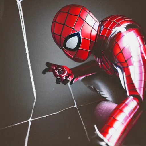 Image similar to a single iron man and spider - man hybrid, dslr, polaroid