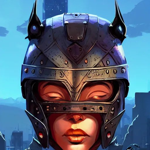 Image similar to cyberpunk viking helmet mask warrior goddess robot ninja fantasy, art gta 5 cover, official fanart behance hd artstation by jesper ejsing, by rhads, makoto shinkai and lois van baarle, ilya kuvshinov, ossdraws