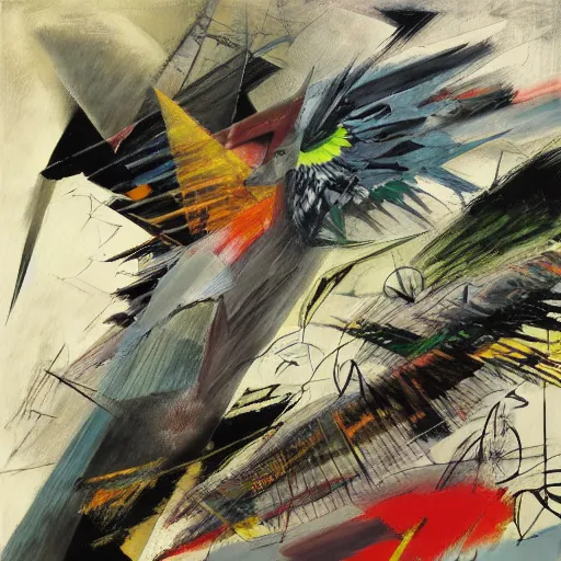 Prompt: the progressive rasterization of a bird, oil on canvas by dave mckean and yoji shinkawa and roberto matta