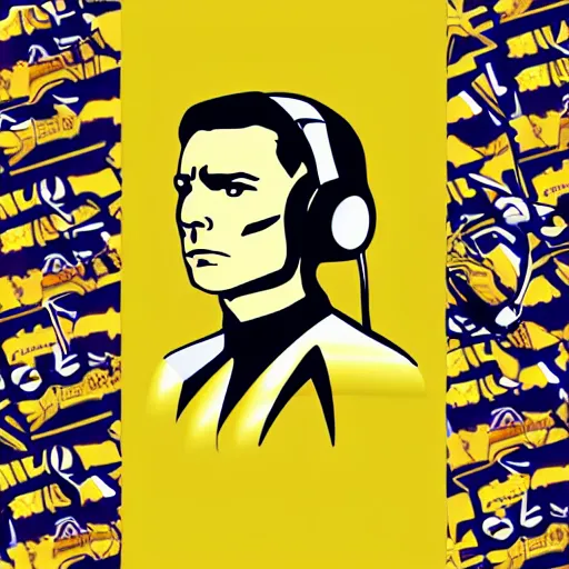 Prompt: a Star-Trek-Captain-Kirk, svg sticker, vector art, wearing headphones, jamming to music