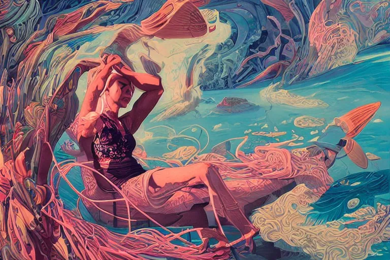 Image similar to traveling the river styx, tristan eaton, victo ngai, artgerm, rhads, ross draws