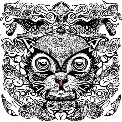 Image similar to tattoo sketch, cyclope cat, a draft, organic ornament, maori, vector