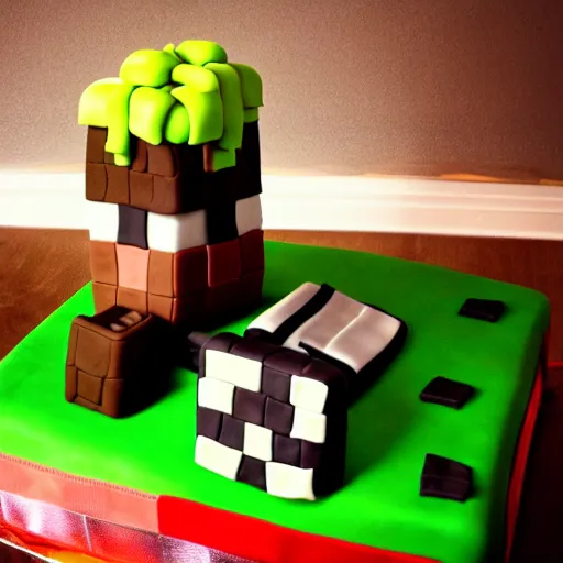 Prompt: Minecraft cake, professional food photography, trending on artstation