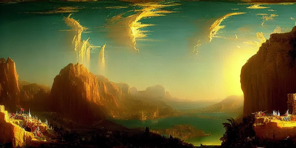 Image similar to an intricate time machine painted by thomas cole