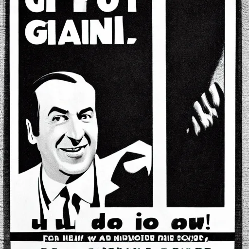 Image similar to saul goodman pointing at you while smiling, 1 9 4 0's propaganda poster