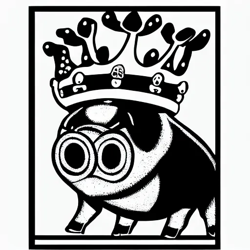 Image similar to walking pig wearing crown vector comic book art black and white 30mm