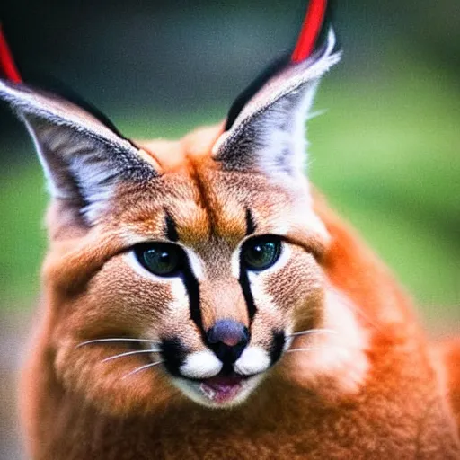 Image similar to portrait photo of cute fluffy caracal, with cowboy hat, highly detailed, high resolution, cosplay photo, stunning, bokeh soft, 1 0 0 mm, trending on instagram, by professional photographer, soldier clothing, shot with a canon, low saturation