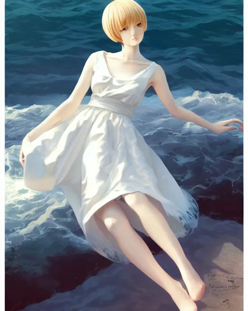 Image similar to infinitely detailed full - body portrait pale female peaceful dream angel wearing elegant clothes. beautiful! scenery art! by wlop & murata range, by ilya kuvshinov. artstation!! / pixiv!!