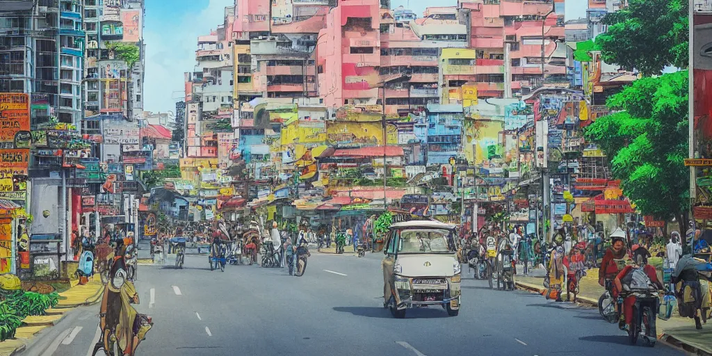 Prompt: colombo sri lankan city street, art by Hayao Miyazaki