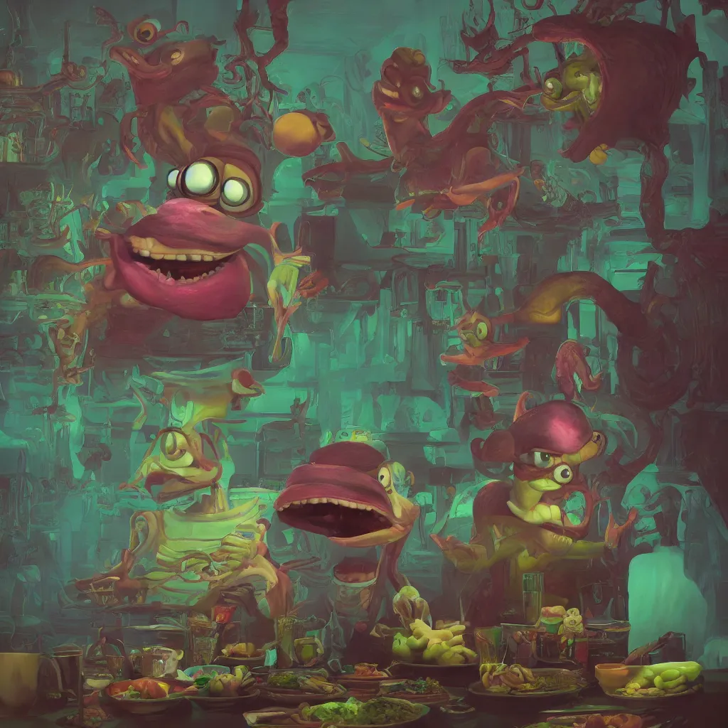 Prompt: a beautiful painting of an aaahh!!! real monsters chef by james gurney and beeple | unreal engine :. 5 | portrait