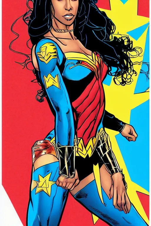 Image similar to aaliyah haughton as wonder woman, standing, full body, vector image, comic books style, very detailed, by jim lee, by todd mcfarlane, by rob liefeld