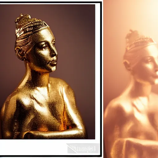 Prompt: a golden statue of a princess, studio lighting, award-winning photograph