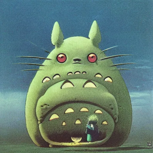 Image similar to Totoro staring, Studio Ghibli, Zdzisław Beksiński