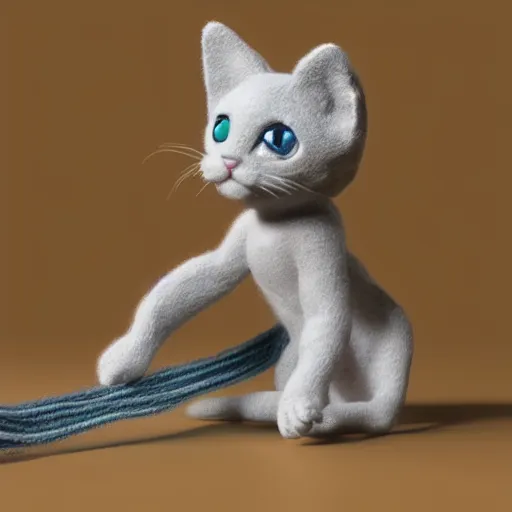 Prompt: claymation kitten playing with yarn detailed 4 k 3 d render