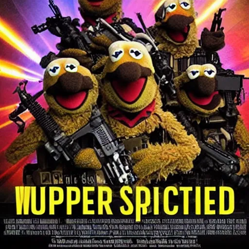 Image similar to muppet puppet special forces. epic action military vfx movie poster.