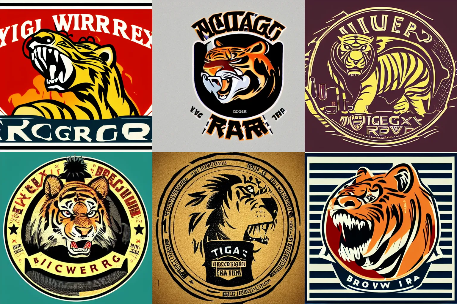 Prompt: vintage logo artwork of a microbrewery 7.0% ABV Tigrex Roar IPA