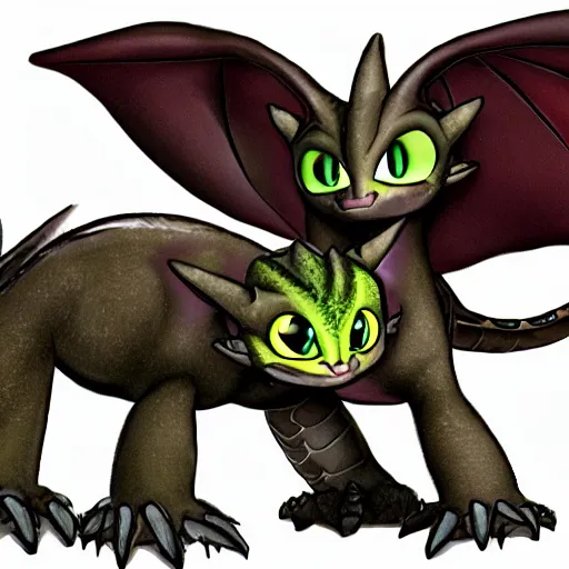 Image similar to toothless and hiccup fused together,