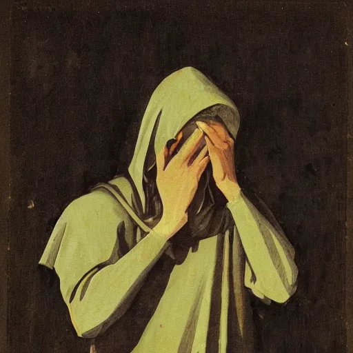 Image similar to of mediaeval man weeping concept art