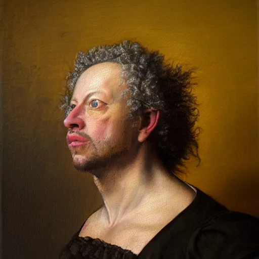 Image similar to A 17th century Baroque Painting of Gene Ween, grainy, realistic, hyperrealistic, very realistic, very very realistic, highly detailed, very detailed, extremely detailed, detailed, digital art, trending on artstation, detailed face, very detailed face, very detailed face, realism, HD Quality, 8k resolution, intricate details, body and head in frame, painting, oil painting, trending on deviantart, Baroque Painting