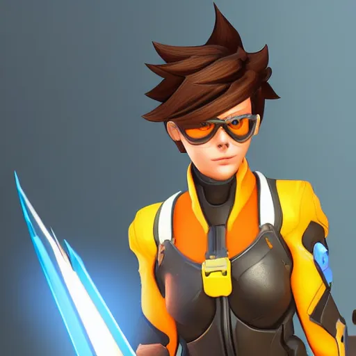 Prompt: digital 3 d artwork of tracer from the game overwatch