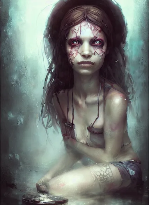 Image similar to a portrait of a pretty sewer punk young lady by bastien lecouffe - deharme