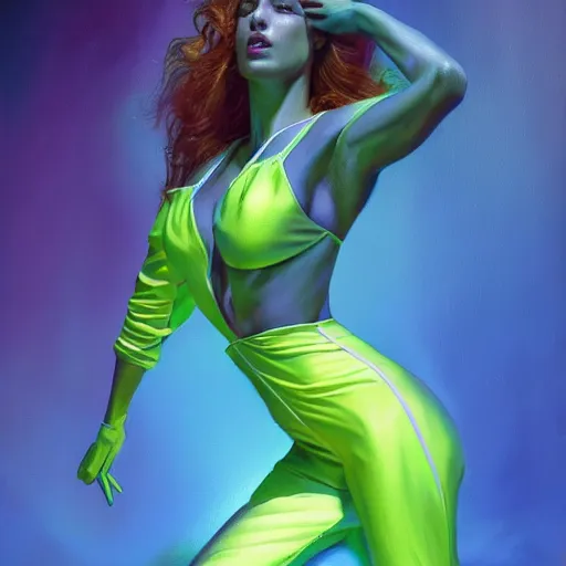 Prompt: beautiful professional model in a dream neon suit, detailed, centered, digital painting, artstation, concept art, donato giancola, joseph christian leyendecker, wlop, boris vallejo, breathtaking, 8 k resolution, extremely detailed, beautiful, establishing shot, artistic, hyperrealistic, beautiful face, octane render, cinematic lighting, dramatic lighting, masterpiece