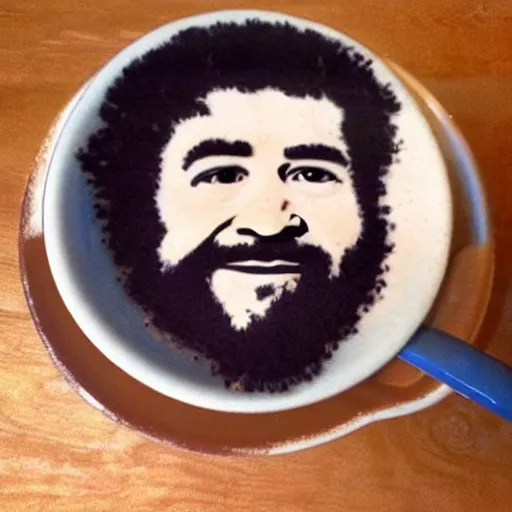 Prompt: latte art of bob ross