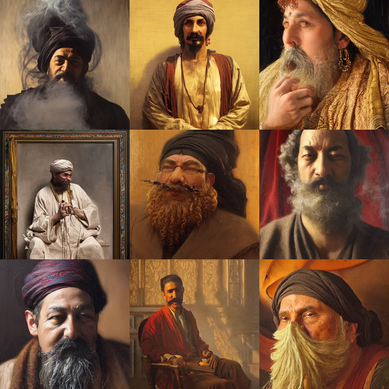 Prompt: orientalism arcane scholar wreathed in smoke face detail by edwin longsden long and theodore ralli and nasreddine dinet and adam styka, masterful intricate artwork. oil on canvas, excellent lighting, high detail 8 k