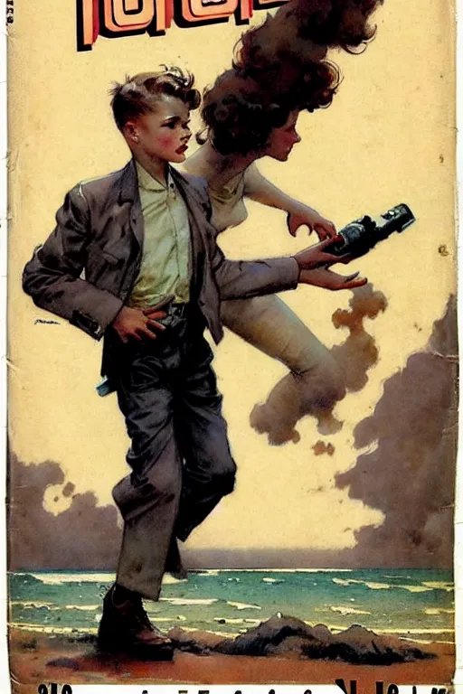 Prompt: ( ( ( ( ( 1 9 5 0 s pulp science fiction magazine cover art adventure boy. muted colors. ) ) ) ) ) by jean - baptiste monge!!!!!!!!!!!!!!!!!!!!!!!!!!!!!!